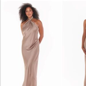Show Me Your MuMu Dune Luxe Satin Backless Halter Maxi Bridesmaid Dress